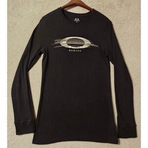 Oakley Mens Large Black Waffle Knit Thermal Long Sleeve Graphic Logo Shirt